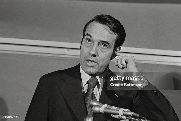 Denver: Republican National Committee Chairman, U.S. Senator Robert Dole, , displays different expressions during news conference. The GOP National...