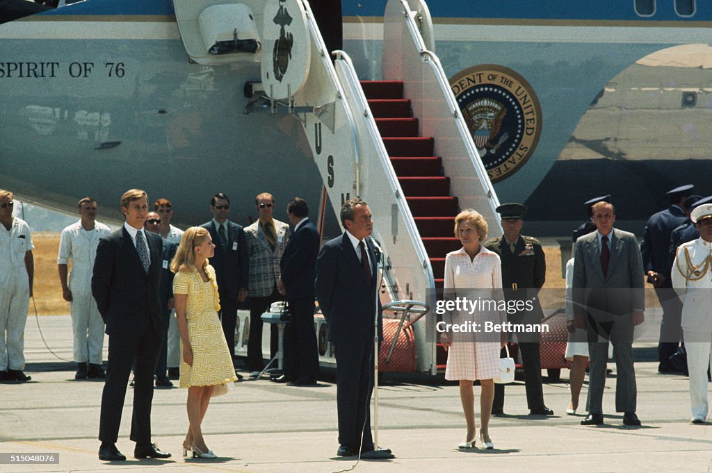 Richard Nixon and Family on Airfield