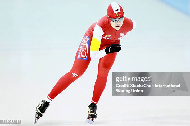 Karolina Gasecka of Poland competes in the Ladies 3000m on day one of the ISU Junior Speed Skating Championships 2016 at the Jilin Speed Skating OVAL...