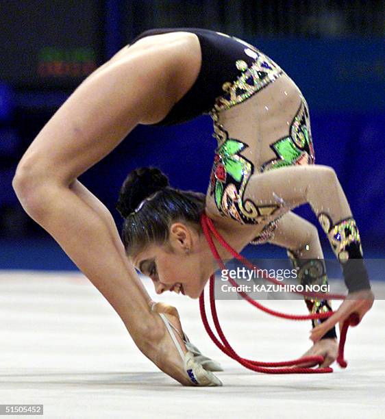Russian gymnast Alina Kavaeva performs with a rope during the women's individual all-around final for Rhythmic Gymnastics, 01 October at the Sydney...