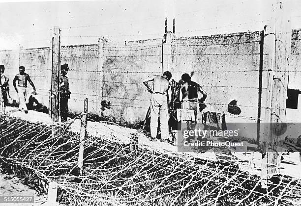 This is an authentic photo of the ill-reputed concentration camp, where many Netherlanders are kept prisoner, Dachau, Poland, during World War II.