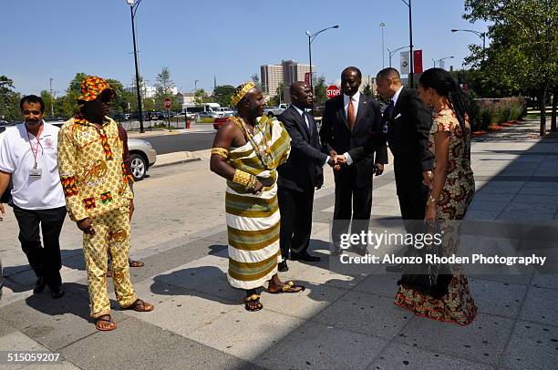 Ghanaian politician Samia Nkrumah meets with staff during a visit to Malcolm X College, Chicago, Illinois, September 4, 2009.