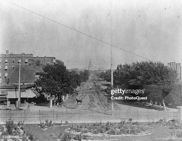 Unpaved Pennsylvania Avenue looking toward the Capitol, Washington DC, 1865.