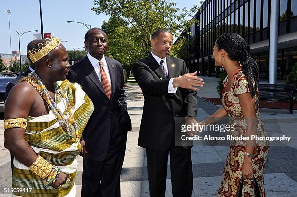Ghanaian politician Samia Nkrumah meets with staff during a visit to Malcolm X College, Chicago, Illinois, September 4, 2009.
