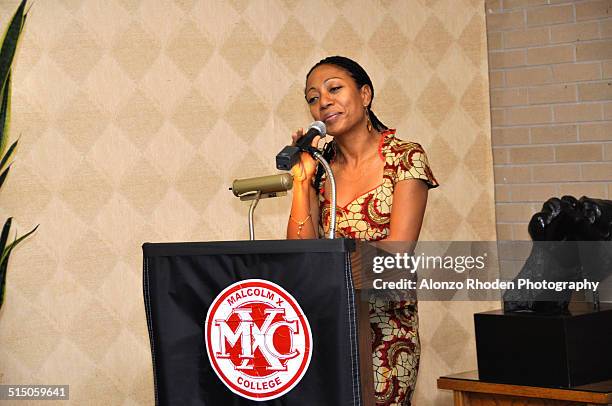 Ghanaian politician Samia Nkrumah delivers a speech during a visit to Malcolm X College, Chicago, Illinois, September 4, 2009.