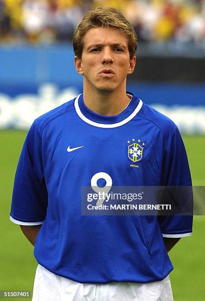 Portrait of Brazilian midfielder Juninho Paulista, taken 28 March 2001 in Quito, before the 2002 World Cup qualifying soccer match between Ecuador...