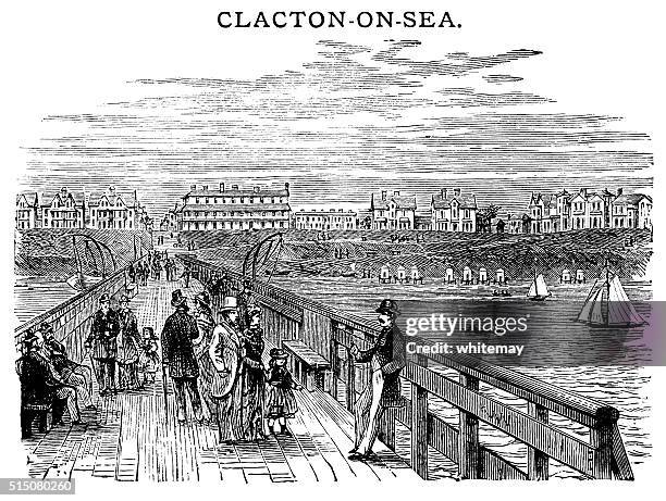 clacton-on-sea - victorian engraving - essex stock illustrations