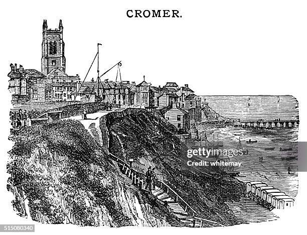 cromer - victorian engraving - beach house exterior stock illustrations