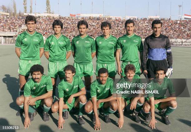 Iraqi national soccer team which will attend the World Cup Soccer finals in Mexico in June 1986 poses for the photographer 15 November 1985 in...