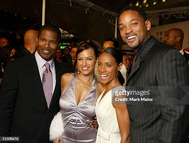 Actors Jamie Foxx, Leila Arcieri, Jada Pinkett Smith and Will Smith arrive at the Universal Pictures Premiere of "Ray" at the Cinerama Dome on...