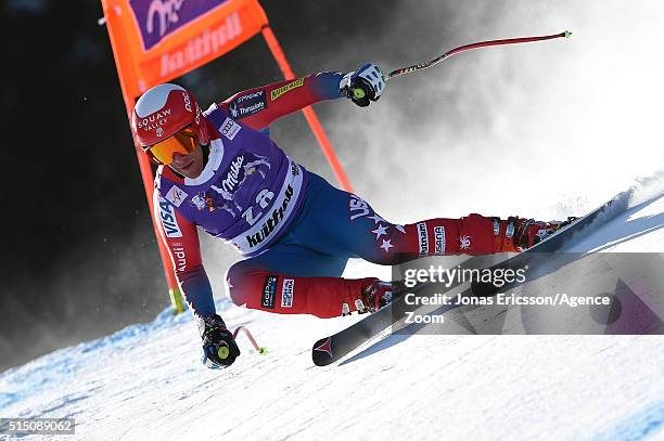 Marco Sullivan of the USA competes during the Audi FIS Alpine Ski World Cup Men's Downhill on March 12, 2016 in Kvitfjell, Norway.