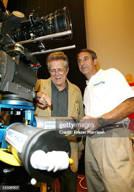 Richard Edlund chairman of the Scientific and Technical Awards Committee poses with Inventor David Grober of Perfect Horizon at the Academy of Motion...