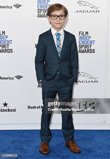 Actor Jacob Tremblay arrives at the 2016 Film Independent Spirit Awards on February 27, 2016 in Los Angeles, California.