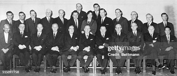 Ottawa, Ontario, Canada: Prime Minister Lester Pearson poses first time with new Cabinet before official opening of second session of 26th...