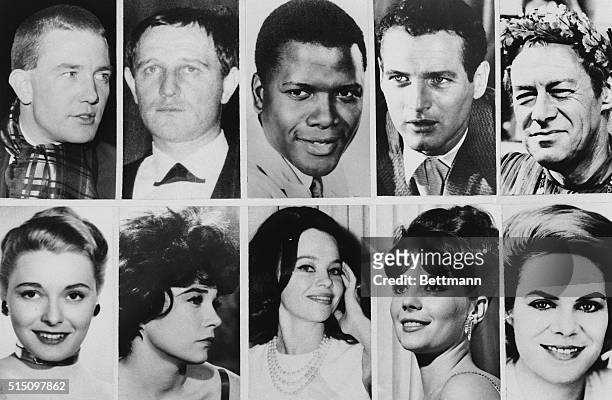 The best actor and actress nominees of the films of 1963. Top from left to right: Albert Finney , Richard Harris , Sidney Poitier , Paul Newman , and...