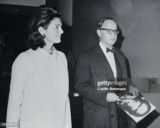 Arthur Schlesinger Jr. Escorts Jacqueline Kennedy to an advance, invitational preview January 25th here of the United Artists film version of The...