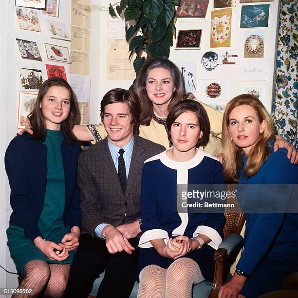 It's family reunion time as actress Ingrid Bergman gets together with her children in her dressing room of the Broadhurst Theatre here. From left...