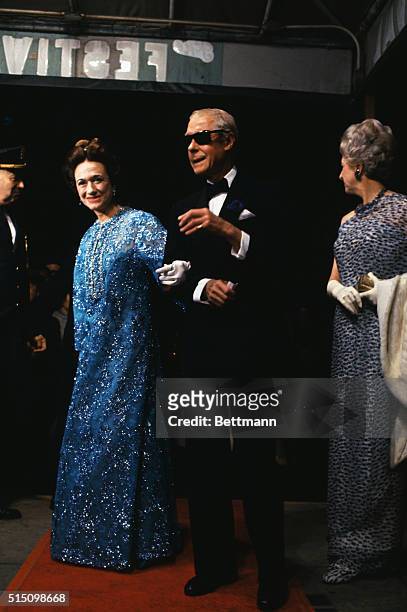 The Duke and Duchess of Windsor arrive for the premiere of the motion picture, A King's Story. The movie chronicles the Duke's days as Edward VIII of...