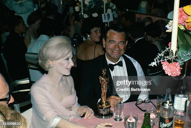 Walter Matthau at the Academy Awards dinner. Matthau won the Oscar for Best Supporting Actor for his role in The Fortune Cookie.