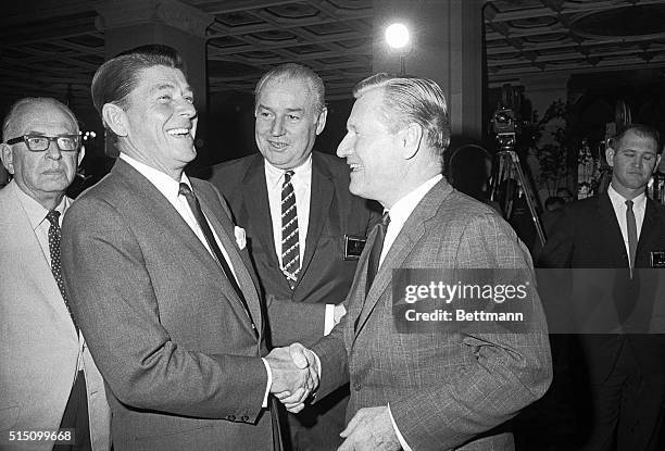 Palm Beach, FL- Governor Ronald Reagan of California enjoys a big laugh as he chats with Governor Winthrop Rockefeller of Arkansas and Governor...