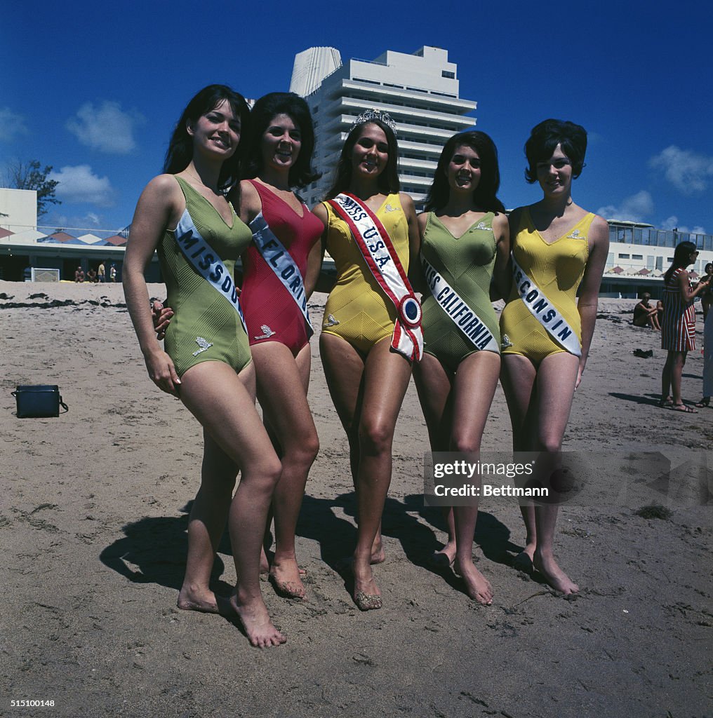 Miss United States of America Posing on Beach with Friends