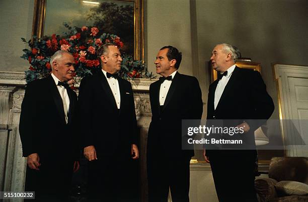 President Nixon attended a dinner today, 2/25, at Downing Street given by Prime Minister Harold Wilson. From left are: Michael Stewart, British...