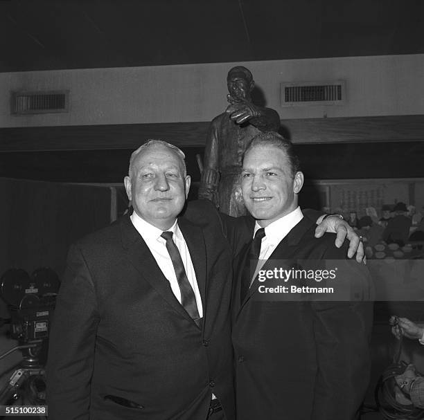 Chicago Black Hawk Bobby Hull is shown with his father, Bobby Hull, Sr.