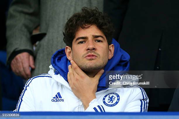 Alexandre Pato of Chelsea is seen on the stand prior to the Emirates FA Cup sixth round match between Everton and Chelsea at Goodison Park on March...