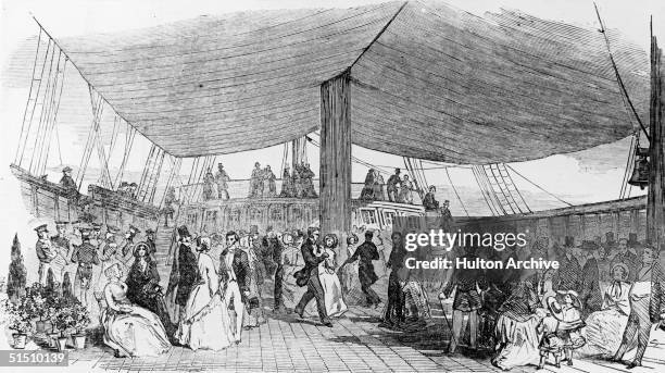 Passengers on the deck of the Randolph, one of the first four ships to settle Christchurch in Canterbury, New Zealand, 1850. Original Publication -...