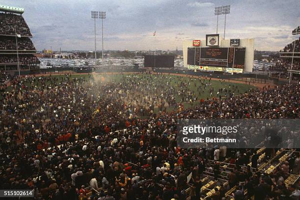 New York: Thousands of fans pour on field after the New York Mets won the 1969 World Series from the Baltimore Orioles, four games to one, at Shea...