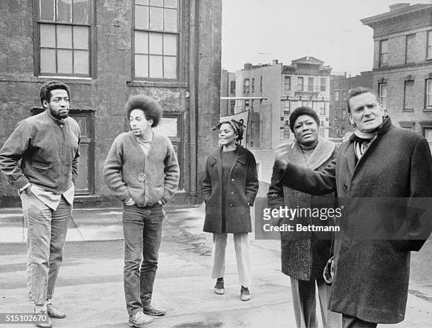 Actress Esther Rolle, second from right, with fellow members of the Negro Ensemble Company, and Peter Daubney, right, the director of England's World...
