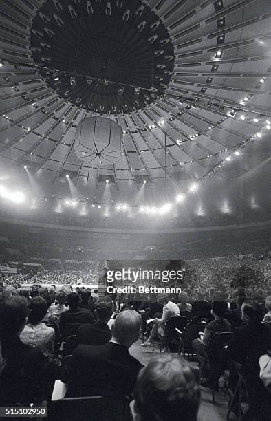 Comedian Bob Hope, dwarfed under the expensive dome of the new Madison Square Garden, headed an all-star troupe which dedicated the new sports and...