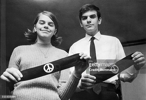 Des Moines, Iowa: Mary Beth Tinker and her brother, John, display two black armbands, the objects of the U.S. Supreme Court's agreement March 4th to...