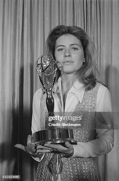 Actress Patty Duke Holding the Outstanding Single Performance by an Actress Emmy she won for "My Sweet Charlie".