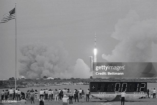 Cape Kennedy: General view of scene from press sight as the Saturn V rocket lifts the Apollo 13 spacecraft from the pad here April 11th.