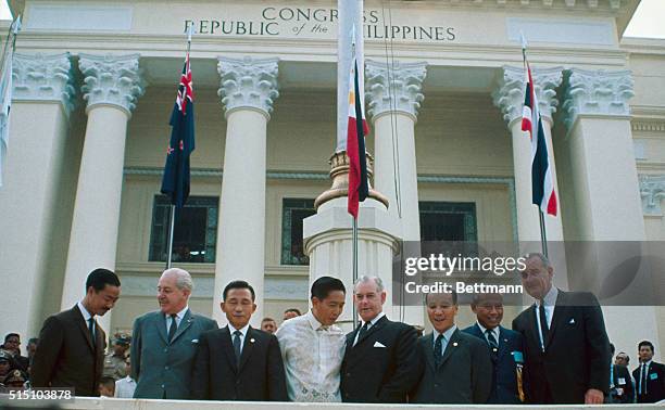 The Chiefs of State attending the Manila Summit Conference, left to right: Minister Harold Holt of Australia; Park Chung Hee, President of South...