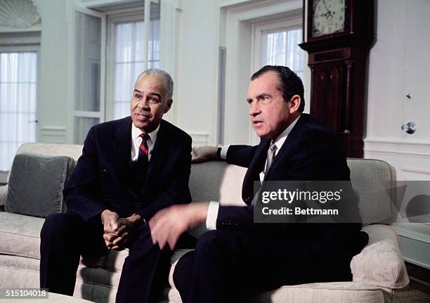 Roy Wilkins, Executive Secretary of the National Association for the Advancement of Colored People meets with President Richard M. Nixon at the White...