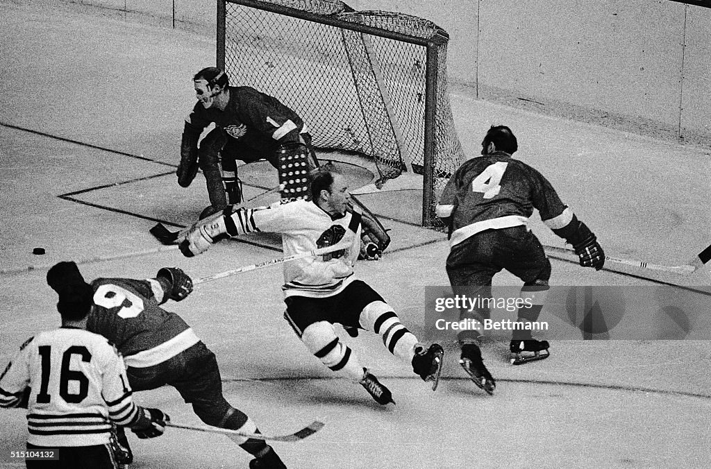 Bobby Hull Falling in Front of Goal