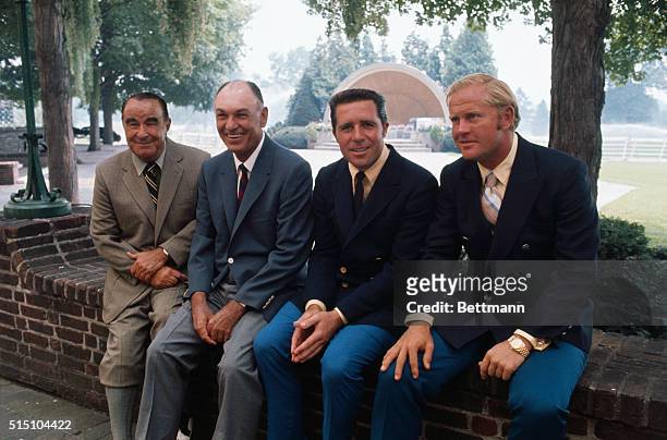 Golfers and Grand Slam winners, left to right, Gene Sarazen, Ben Hogan, Gary Player and Jack Nicklaus pose before the opening of the Westchester Golf...