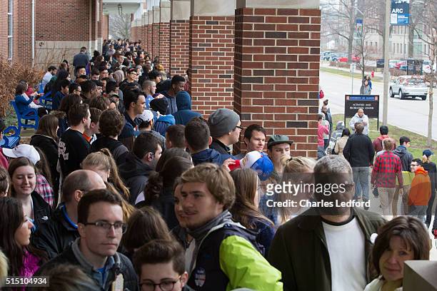 Guests wait to enter a rally for Democratic presidential candidate U.S. Sen. Bernie Sanders in the Activities and Recreation Center on the campus of...