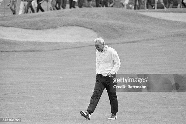 June 18, 1970-Chaska, Minnesota: In an obviously grim mood, Jack Nicklaus walks by himself to the Tenth tee after finishing the first nine holes...