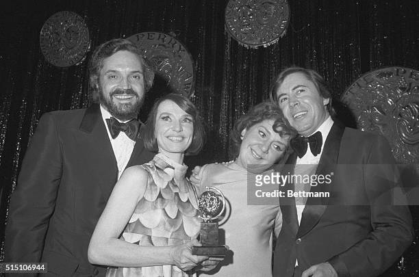 New York: The four top Tony Award winners get together after the presentations at the Palace Theater here, March 28. Left to right: Hal Linden, Best...