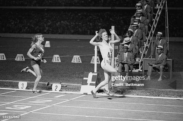 Cali, Colombia: Canada's Abby Hoffman wins the women's 800-meter final and a Pan American gold medal August 1, as the USA's Doris Brown, Seattle,...