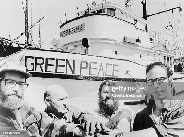 Jim Bohlen, co-coordinator for Don't Make a Wave Committee , with Greenpeace skipper John Cormack, and Irving Stowe and Paul Cote of the British...