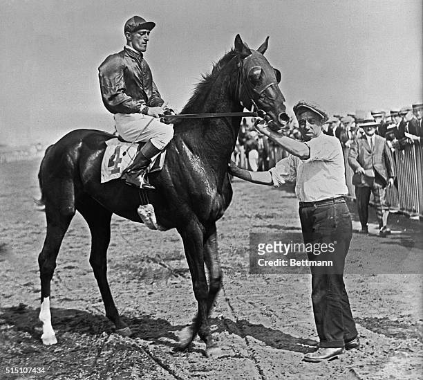 "Pillory" to Run in Latonia Special. Elmont, Long Island, New York: Here is R.T. Wilson's "Pillory" with jockey Miller in the saddle, pictured after...
