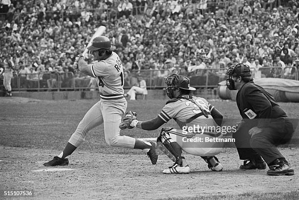 Cincinnati Reds' Pete Rose and Oakland Athletics' catcher Gene Tenace have verbal run-in at the plate during 5th inning of 5th game of World Series...