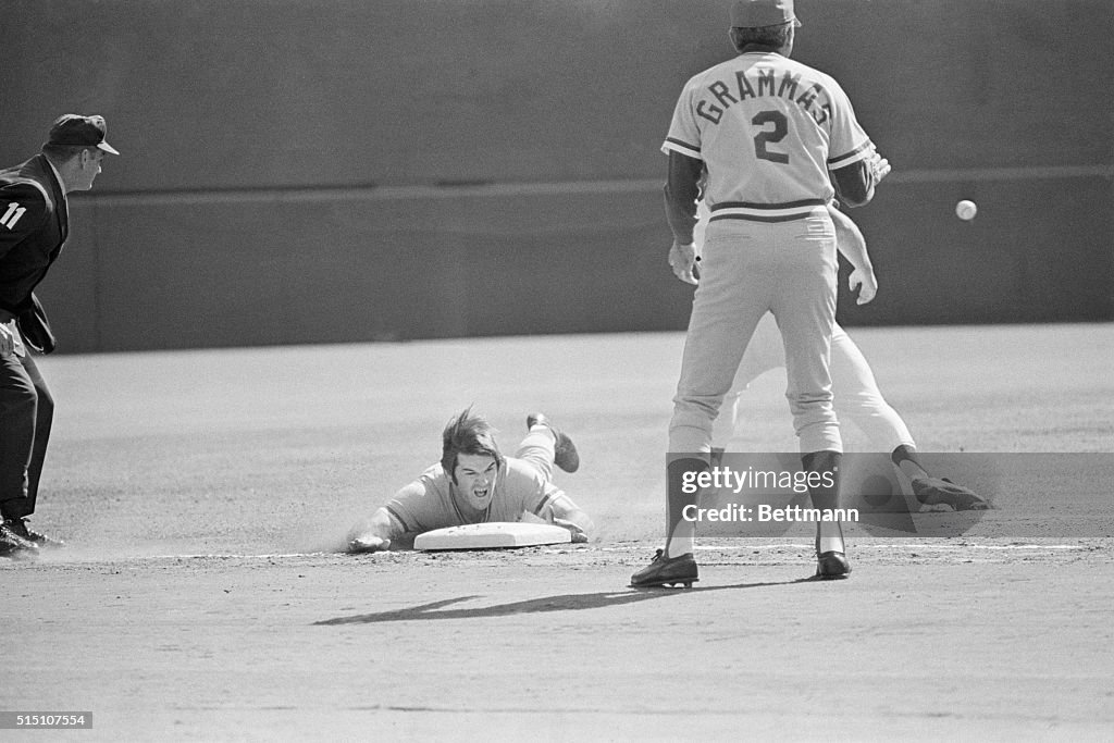 Pete Rose Sliding Into Third Base