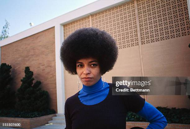 San Jose, California: Angela Davis, Communist writer and militant activist, outside courthouse in San Jose during her trial for kidnapping and murder.