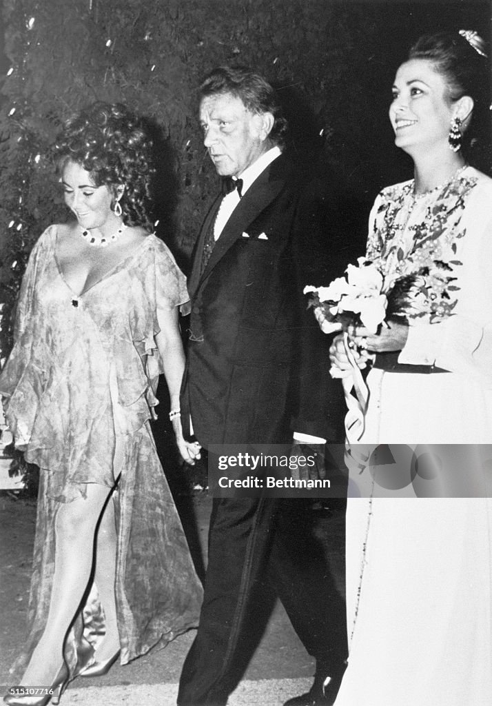 Princess Grace, Elizabeth Taylor, and Richard Burton Strolling