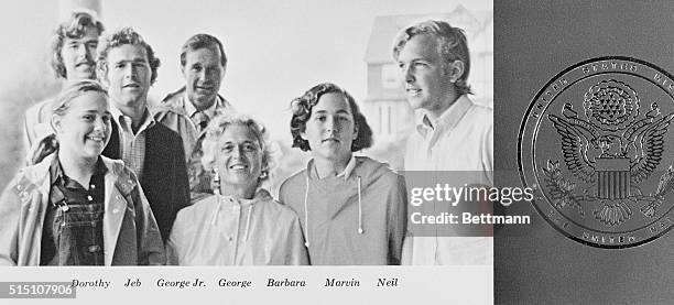 Christmas card photo of George Bush, U.S. Ambassador to the United Nations and the 41st President of the United States, and his family.